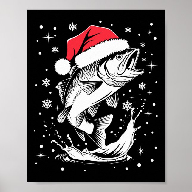 Poster Engraçado Xmas Santa Hat Pesca Natal (Frente)