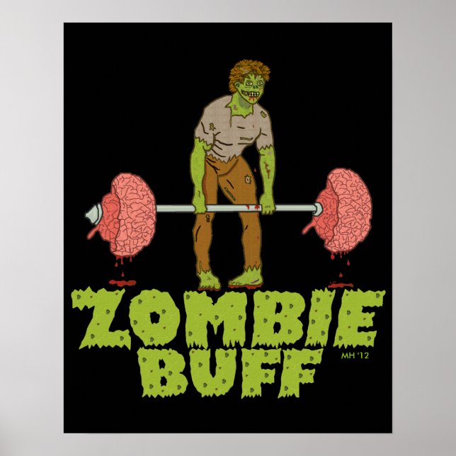Poster Engraçado Zombie Buff Levantador de Peso (Frente)