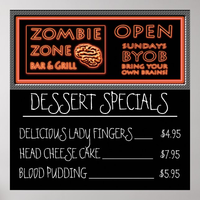 Poster Engraçado Zombie Dessert Lady Fingers Sangue Pudim (Frente)