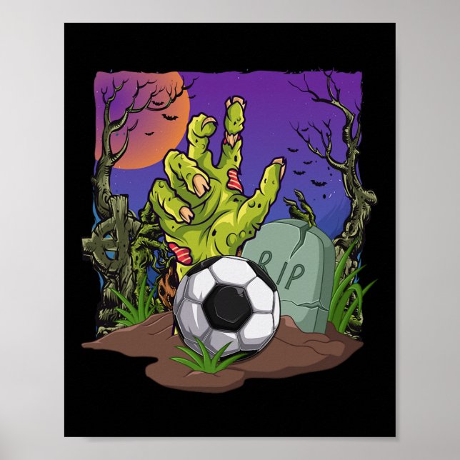 Poster Engraçado Zombie Hand &amp; Soccer Ball Feliz Hall (Frente)