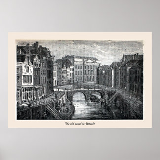 Poster Engrave, o velho canal (Oudegracht), Utrecht