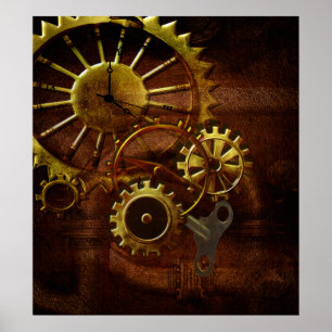 Pôster Engrenagens e tubulações de Steampunk
