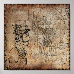 Pôster Engrenagens retros do cavalheiro de Steampunk
