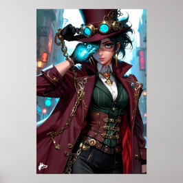 Poster Enigmatic Steampunk Lady – Elegance and Mystery