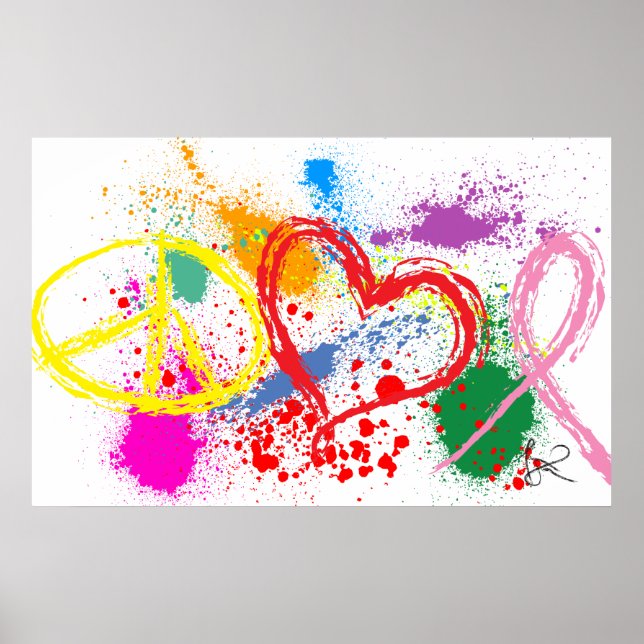 Pôster "Enorme" Paz Amor Esperança Pintar Splatter (Frente)