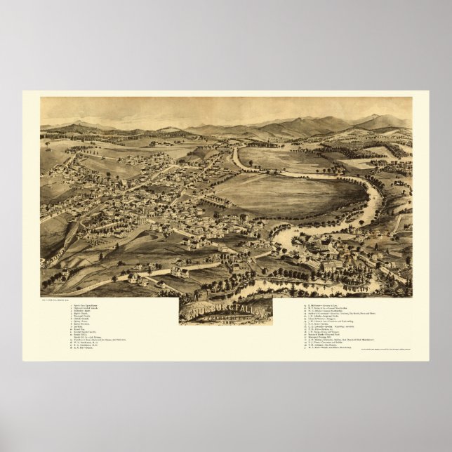 Poster Enosburg Falls, VT Panorâmica Map - 1892 (Frente)