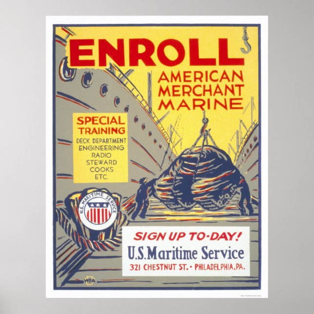 Poster Enroll American Merchant Marine - WPA (Frente)