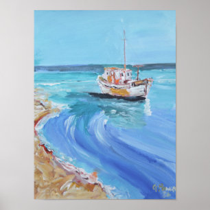 Poster Enseada Encantadora de Barco de Pesca