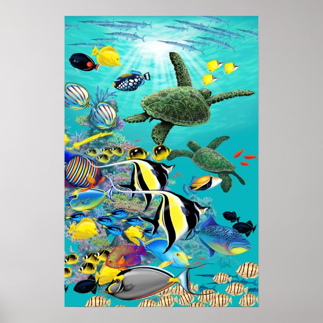 Poster Enseada Molokini Peixes Tropicais Havaianos e Tart (Frente)