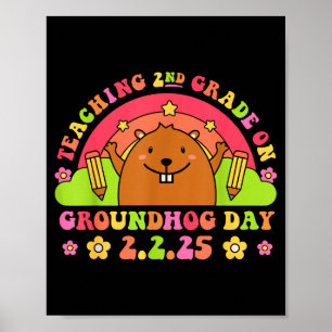 Poster Ensino da 2ª Série no Dia do Groundhog Funny Schoo