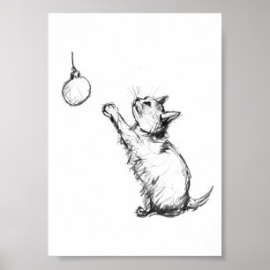 Poster Ensino de Gato de Natal Bonito para Ornamento