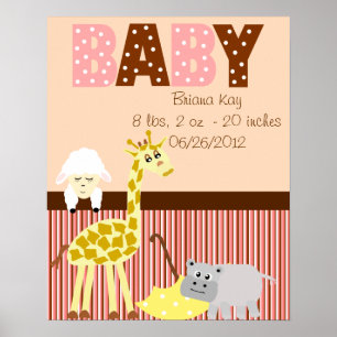 Pôster Ensino Personalizado Animais Enchidos Novo Bebê
