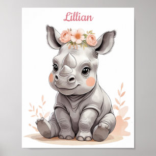 Poster Ensino Safari Elegante para Bebês Rino Personaliza