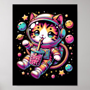 Poster Enstronauta Engraçado Espaço Kawaii Boba Tea Cat