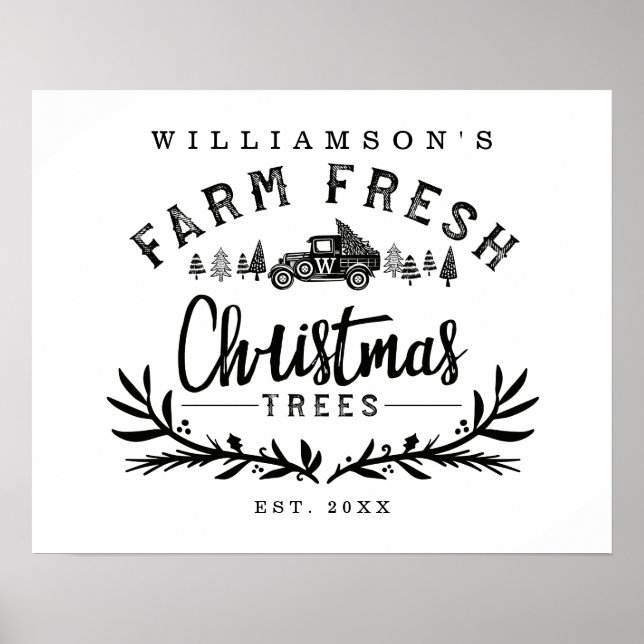 Poster Entrega da árvore de Natal do carro vintage Preto  (Frente)