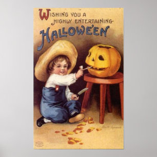 Pôster Entretendo o garoto do Halloween com abóbora