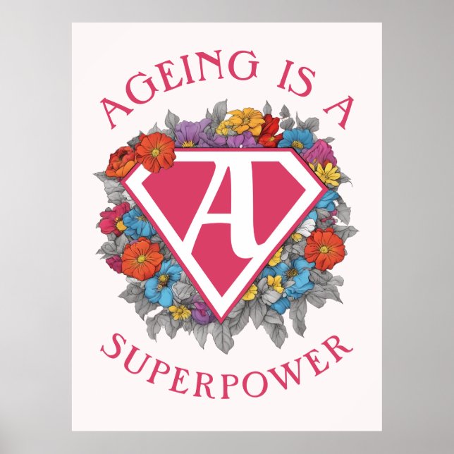 Poster Envelhecer é um aniversário superpoderoso (Frente)