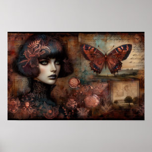 Poster Ephemera Vitoriana Lady Gótica Borboleta