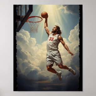 Poster Epic Divine Dunking Jesus No Santo Basquete C