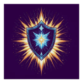 Pôster Epic Fantasy Shield with Radiant Energy Burst – Ma
