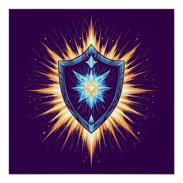 Pôster Epic Fantasy Shield with Radiant Energy Burst – Ma (Frente)