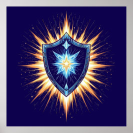 Poster Epic Fantasy Shield with Radiant Energy Burst – Ma