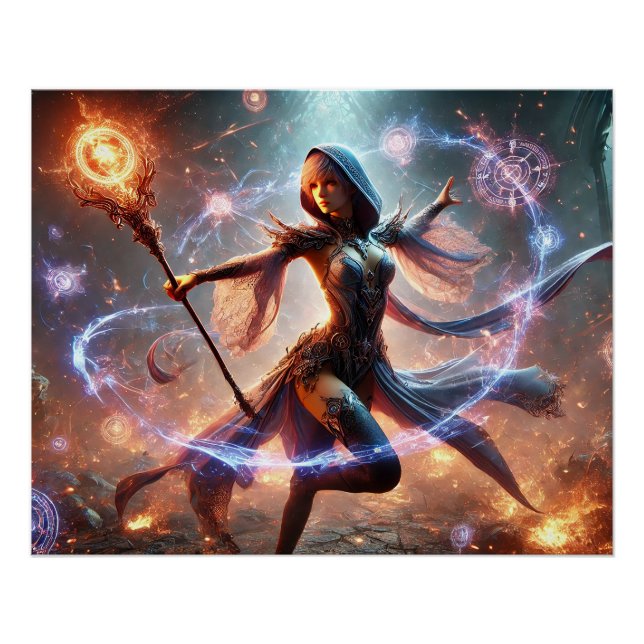 Pôster Epic Female Wizard Batalha Posters Poder Mágico (Frente)