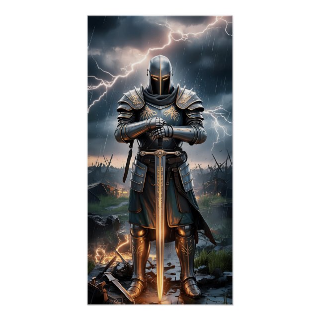 Pôster Epic Knight Warrior Digital Poster Medieval Fantas (Frente)