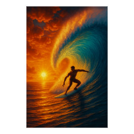 Pôster Epic Sunset Wave Surfer - Poster de Arte Oceânica