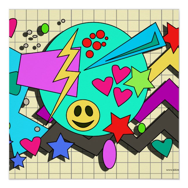 Pôster Epic Toon Neon Happy Vibes Flashback Art (Frente)