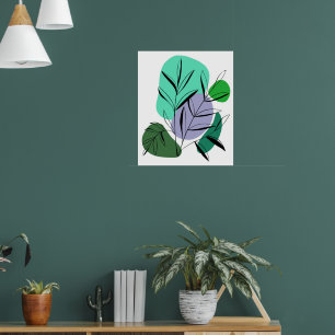 Poster Equilíbrio Botânico: Folhas e Formas de Abstrato