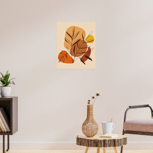 Poster Equilíbrio Botânico: Folhas e Formas de Abstrato