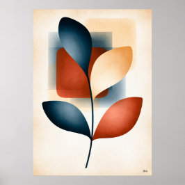 Poster Equilíbrio Botânico Ramo de Folha Minimalista Japa