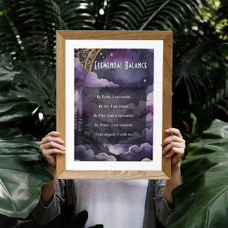 Poster Equilíbrio Elemental Oração Pagã Céu Noturno Roxo