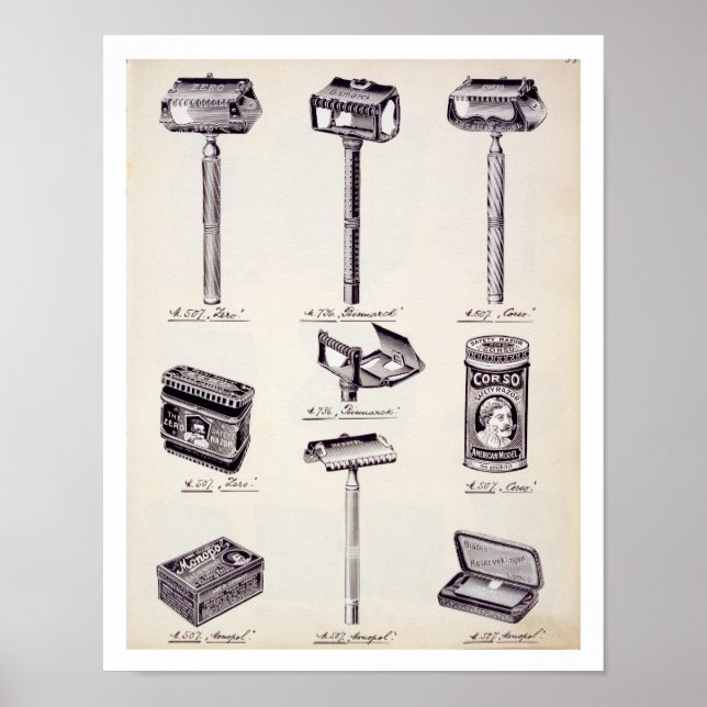 Poster Equipamento de barbear de uso masculino, de catálo (Frente)