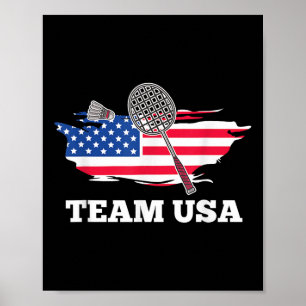 Poster Equipe Americana EUA Tênis de Racket Peteca Jogado