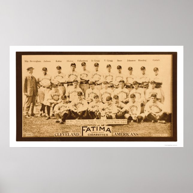 Poster Equipe Cleveland Baseball em 1913 (Frente)