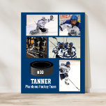 Poster Equipe de Colagem de Fotos de Hockey Personalizado<br><div class="desc">Esta colagem de hóquei apresenta 5 fotos e o nome do jogador ou da equipe e adiciona um número também. Altere a cor de fundo para corresponder às cores da equipe. Uma forma excelente de celebrar a temporada e o trabalho de duro do seu jogador. Faz um presente de treinador...</div>