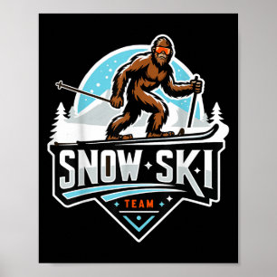 Poster Equipe de Esqui na Neve Sasquatch Esquiando Bigfoo