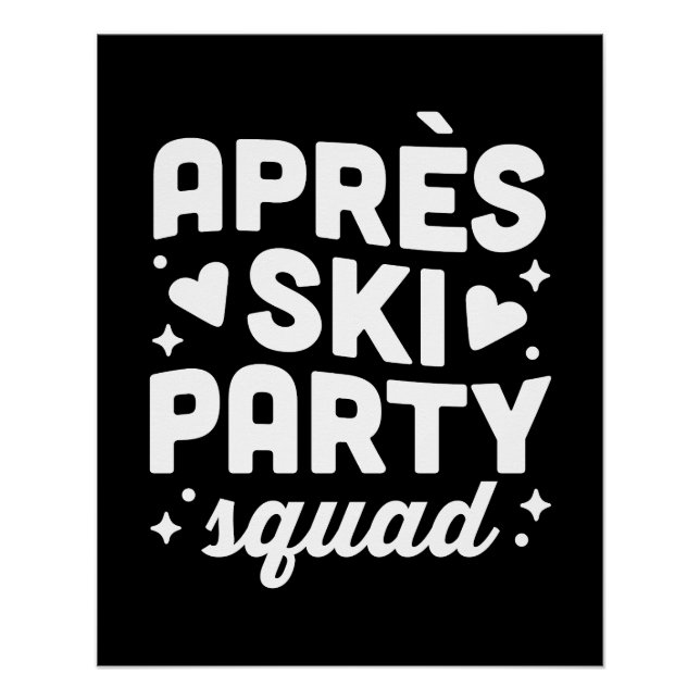 Pôster Equipe de festa após esqui preto e branco (Frente)