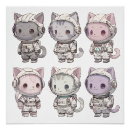 Pôster Equipe de Gato Astronauta Fofo – Gatos Espaciais K