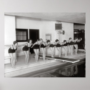Pôster Equipe de Natação Feminina, 1930. Foto Antiga