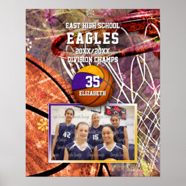 Poster equipe de ouro roxo das meninas cores do basquete 