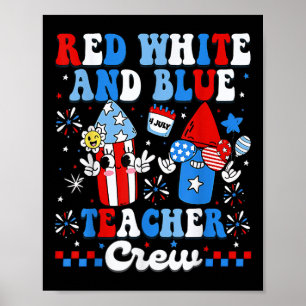 Poster Equipe de professor vermelho branco e azul bandeir