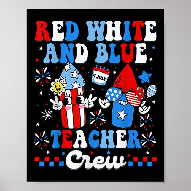 Poster Equipe de professor vermelho branco e azul bandeir (Frente)