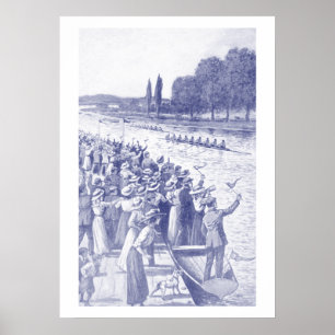 Poster Equipe de Remo Vintage em uma Corrida com Muitos E