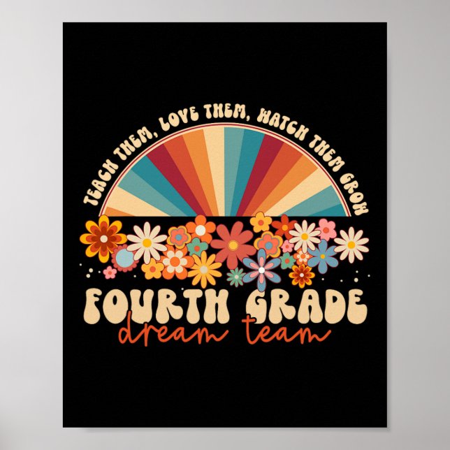 Poster Equipe de Sonhos do 4º ano Groovy Rainbow De Volta (Frente)