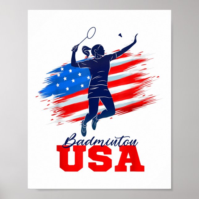 Poster Equipe de Suporte Badminton EUA Bandeira Americana (Frente)