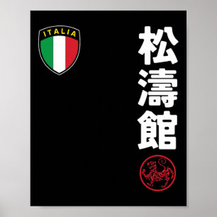 Poster Equipe Karate Shotokan Itália Flag Kanji Japonês M