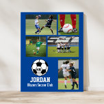 Poster Equipe Personalizada de Colagem de Fotos do Futebo<br><div class="desc">Poster de colagem personalizada de fotos de futebol que apresenta as suas fotos de futebol, um gráfico branco de bola de futebol com o número de camisa do jogador e texto adicional, como o nome do jogador e/ou o nome do grupo. Este design é definido em relação a uma cor...</div>